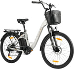 Bicicleta eléctrica ttgo de 26 pulgadas para hombre y mujer, con batería de 36V 14,5Ah/18Ah, autonomía de 60–120 km, bicicleta urbana, pantalla LCD, 6/7 velocidades, cuadro de aluminio, bicicleta eléctrica con cesta