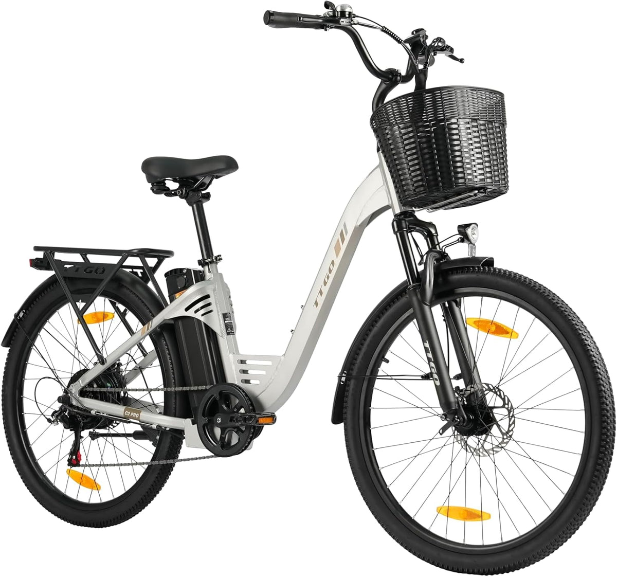 Bicicleta eléctrica ttgo de 26 pulgadas para hombre y mujer, con batería de 36V 14,5Ah/18Ah, autonomía de 60–120 km, bicicleta urbana, pantalla LCD, 6/7 velocidades, cuadro de aluminio, bicicleta eléctrica con cesta