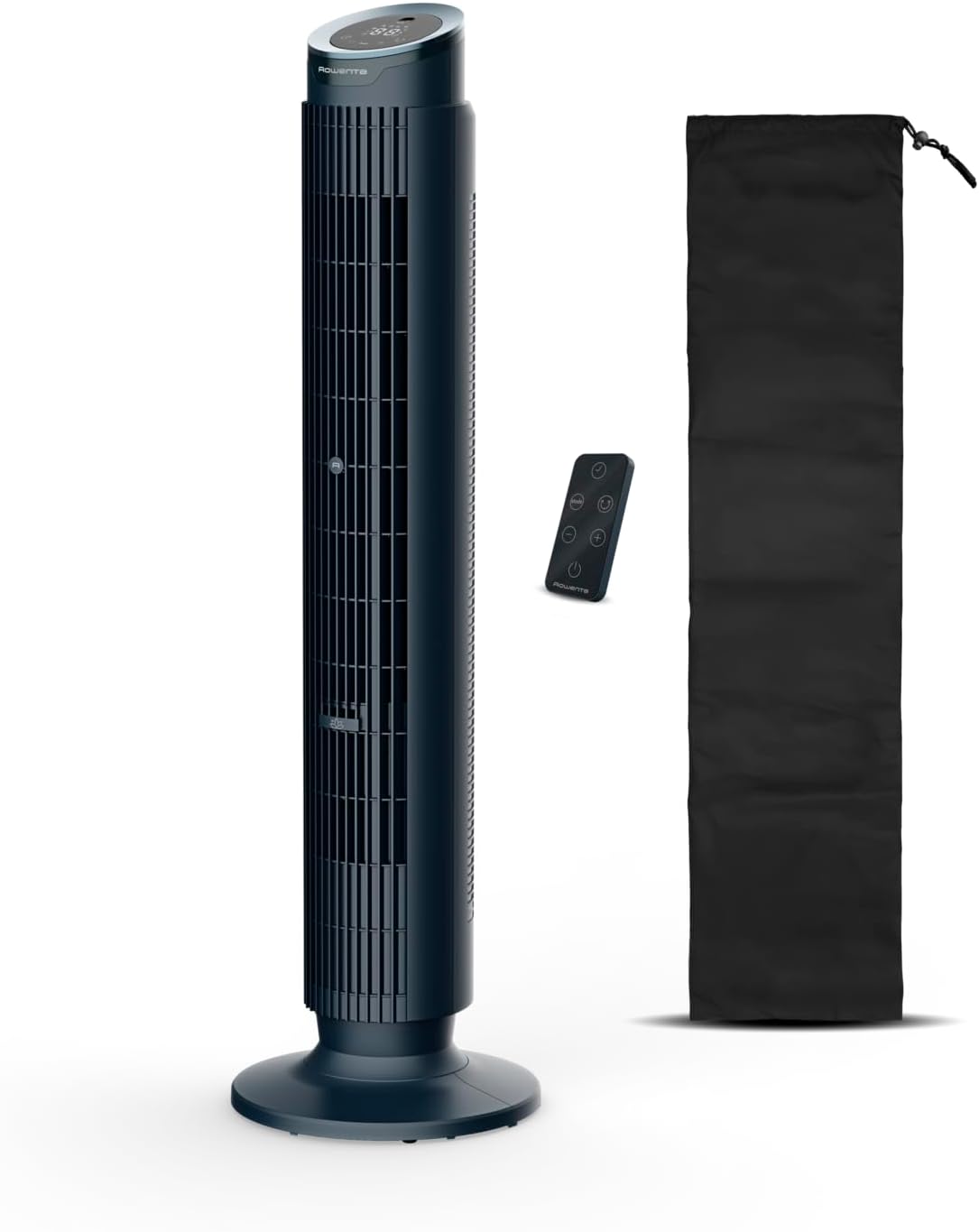 Ventilador de torre Rowenta Eole Silence Force, potente, modo silencioso, 12 velocidades, 5 modos automáticos, temporizador, oscilación de 60-90°, mando a distancia, cubierta antipolvo, azul, VU7050F0