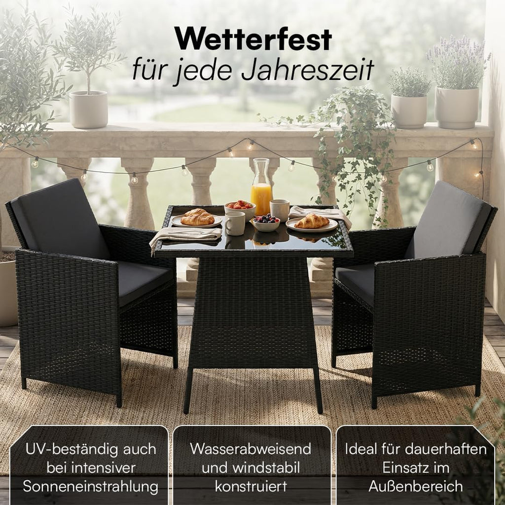 STEELSØN Xenara Essgruppe 3-teilig, 2 Personen, Schwarz/Anthrazit, Rattan