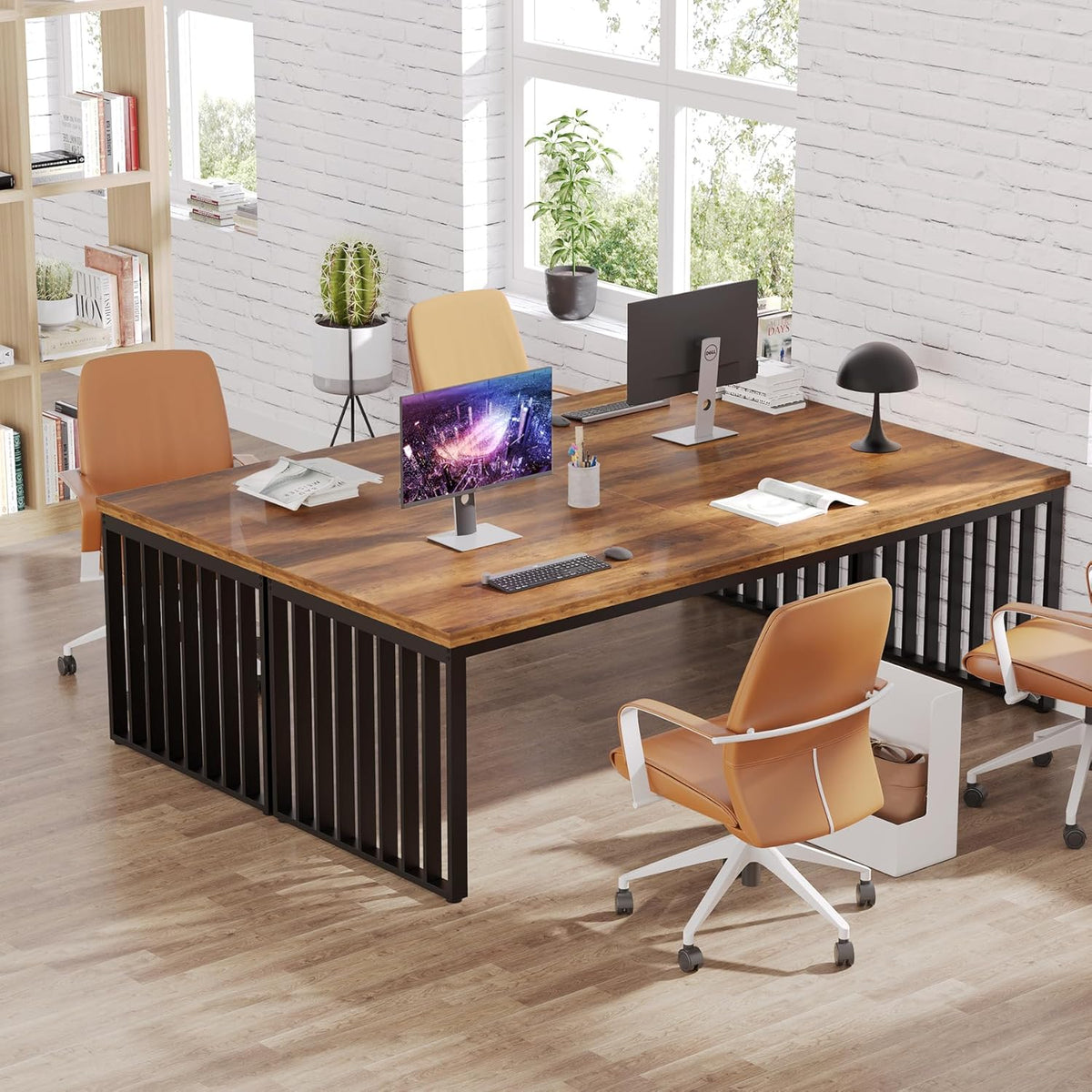 Escritorio Tribesigns de 180 cm, mesa de computadora grande, escritorio para PC, mesa de oficina con estructura de metal resistente, estación de trabajo para oficina en casa, mesas de despacho, mesa de conferencias (sin silla) (marrón)