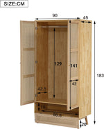 Soweiz Armario con barra, armario de 2 puertas, dormitorio, red de ratán, sala de estar, con solapa inferior, tablero de partículas + ratán de polietileno, natural