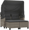 vidaXL Sofá de jardín de 2 plazas con techo y reposapiés, sofá de exterior, muebles de jardín, set de salón para patio, muebles de terraza biplaza, polirratán gris