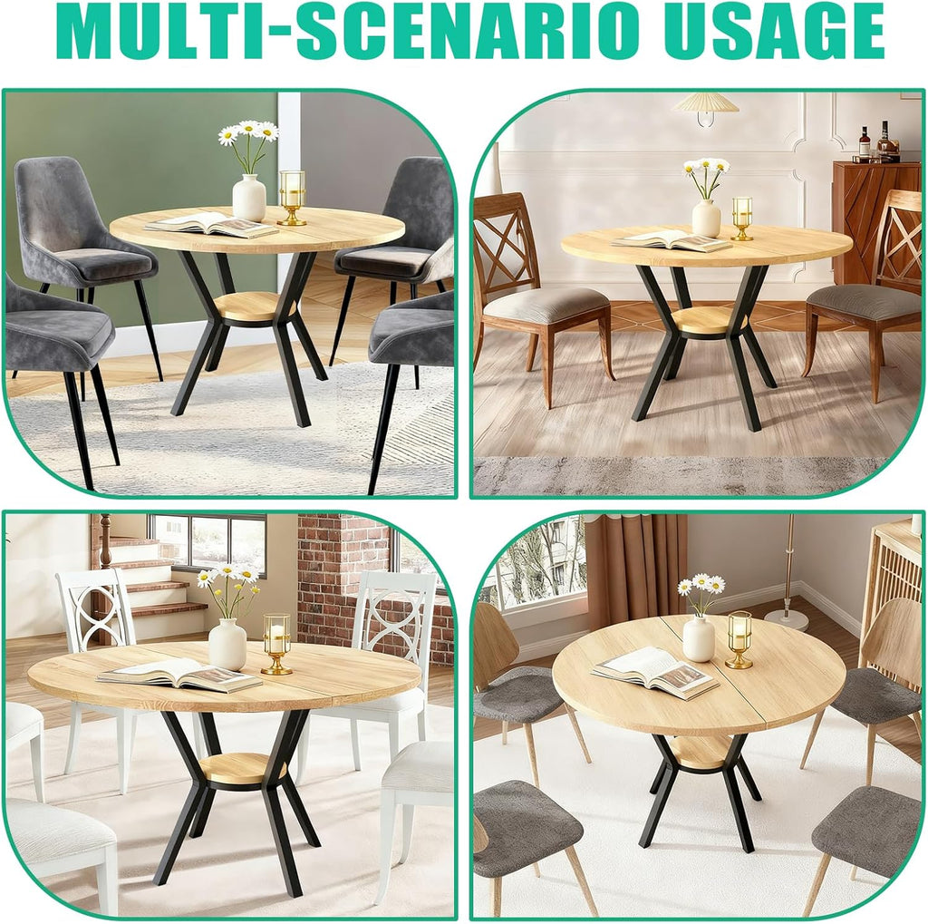 Mesa de comedor redonda TWSOUL para 2–4 personas, mesa de cocina pequeña de madera, mesa de comedor con estante, mesa para cocina, salón u oficina, diseño industrial, 80 x 75 cm