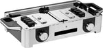 WMF Lono Master-Grill, parrilla eléctrica, 50x28 cm, parrilla de mesa eléctrica con protector contra el viento y bandeja de goteo, certificada para uso en exteriores, 2 superficies de cocción regulables por separado, 2400 W, acero inoxidable mate