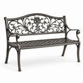 Banco de jardín de metal con adornos negro 125 cm
