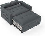 LUXOAK Schlafsofa 186 x 122 cm mit 5-stufig Verstellbarer Rückenlehne, 3-in-1 Schlafcouch mit Kissen und Seitentasche, graues Leinen-Sofa für Gästezimmer & kleine Räume