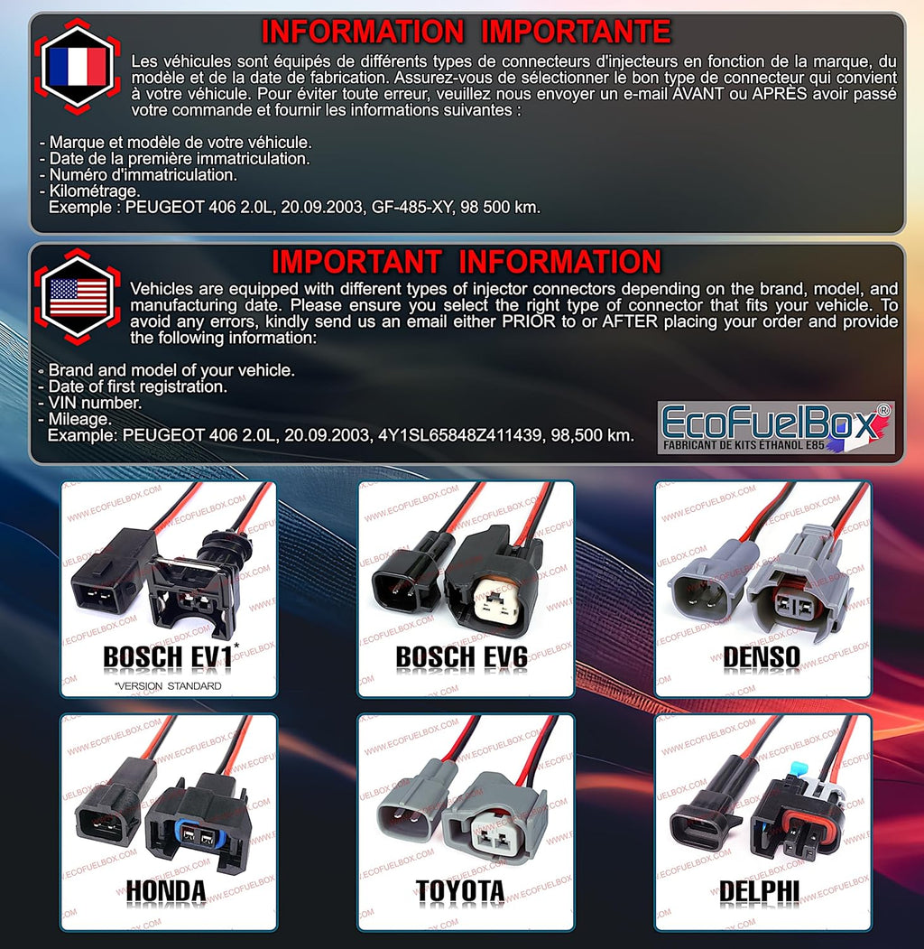 Kit ETHANOL FLEX E85® - Kit E85 4 cylindres - Boîtier Éthanol E85 (Connecteurs HОNDА) pour voitures de marque HОNDА