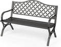 PHI VILLA Schwarze Gartenbank mit Rückenlehne aus Gusseisen und stabilem Stahlrahmen 2-3 Sitzer Bank Outdoor für Veranda, Park, Balkon und Garten