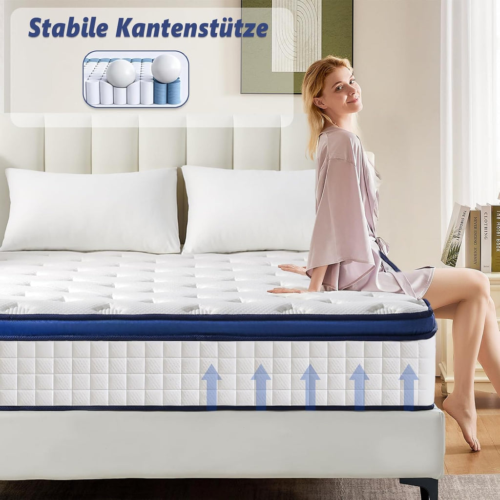 L'AGRATY Matratze 140x200cm Federkernmatratze (25cm Höhe) 7-Zonen Orthopädische Taschenfederkernmatratze mit Comfort Memory-Schaum Schicht,Mittlerer Härtegrad (H3), Rückenentlastende