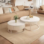 Runder Couchtisch Weiß Couchtisch Rund 2er Set Wohnzimmertisch Nesting Kaffeetisch Für Wohnzimmer, Balkon Und Büro - 70cm+50cm