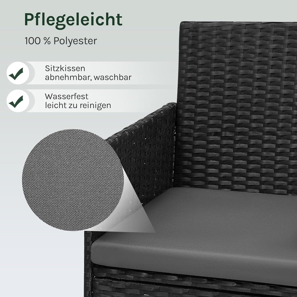 WOLTU Gartenmöbel 4-teilig Set mit 1 Sofa, 2 Sessel, 1 Couchtisch und Kissen Lounge-Möbel Outdoor 2-Sitzer-Bank mit Glas Gartentisch Terrassenmöbel Wetterfest für Garten, Terrassen, Balkon, Schwarz