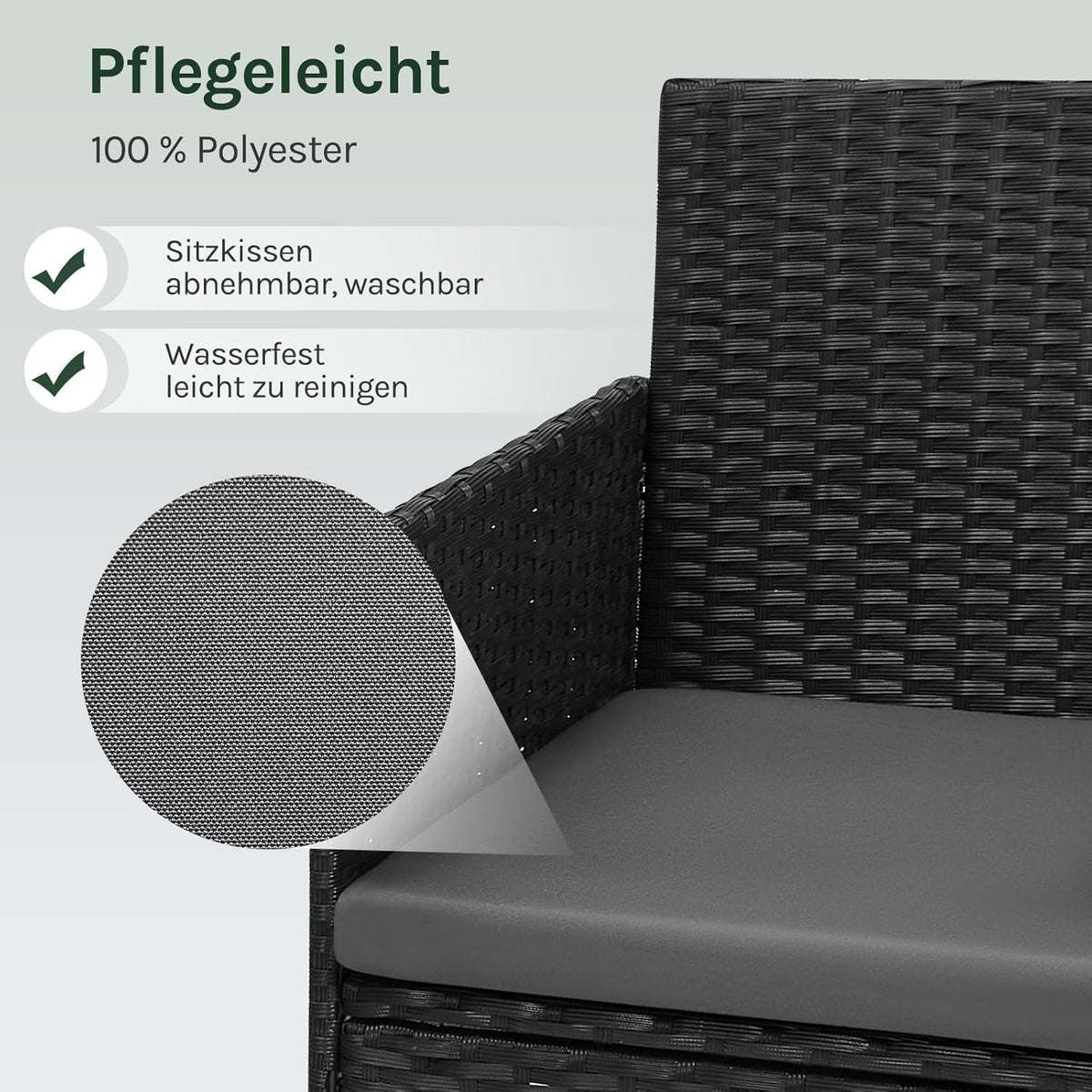 WOLTU Gartenmöbel 4-teilig Set mit 1 Sofa, 2 Sessel, 1 Couchtisch und Kissen Lounge-Möbel Outdoor 2-Sitzer-Bank mit Glas Gartentisch Terrassenmöbel Wetterfest für Garten, Terrassen, Balkon, Schwarz