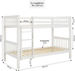 Homestyle4u, litera para 2 niños 90x200 con escalera, madera de pino blanco, cama alta 90x200 divisible en 2 camas infantiles, litera doble