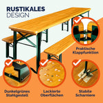 Casaria Bierzeltgarnitur 220 cm Klappbar Stabil 3 Teilig 2X Bierbank 1x Breiter Tisch Holz Biertischgarnitur Festzeltgarnitur Biergarten Biergarnitur