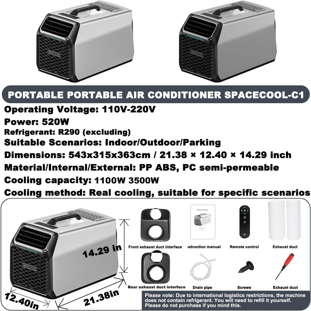 Aire acondicionado de camping de 3500 BTU con compresor real, aire acondicionado portátil para tienda de campaña, caravana y camión, aire acondicionado móvil con deshumidificación y modo de suspensión, plateado