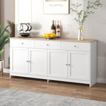 Ymkua Sideboard, Buffetschrank, Kommode für Wohnzimmer und Esszimmer, Aufbewahrungsschrank mit 4 Türen und 3 Schubladen, Moderner Wohnzimmerschrank, 160x37x75 cm, Holz und Weiß