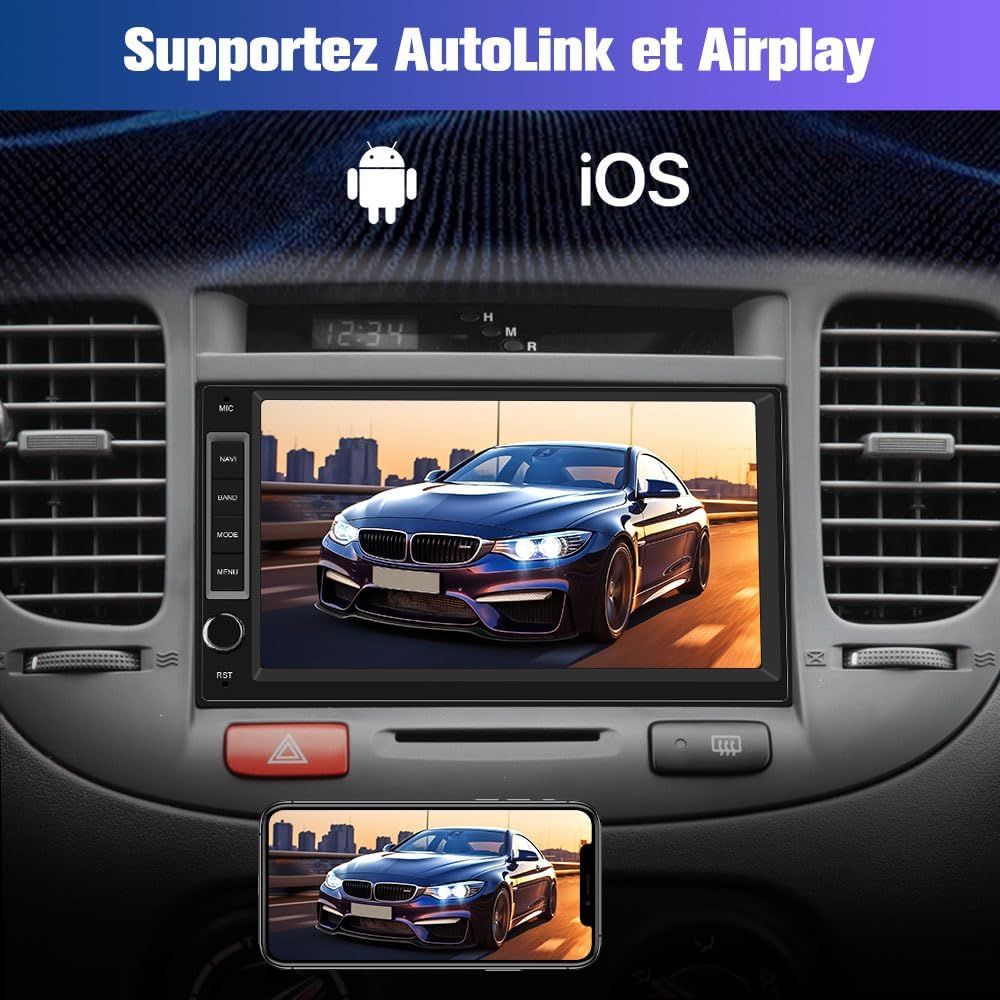 AWESAFE Autoradio Universal 1 DIN/2 DIN Android 13 – Pantalla Táctil de 7 Pulgadas, GPS, CarPlay, Android Auto, WiFi, Bluetooth, FM RDS, USB, Control al Volante [1 GB + 32 GB]