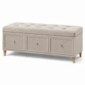 Banco tapizado con almacenamiento madera tela beige 120x45x50 cm