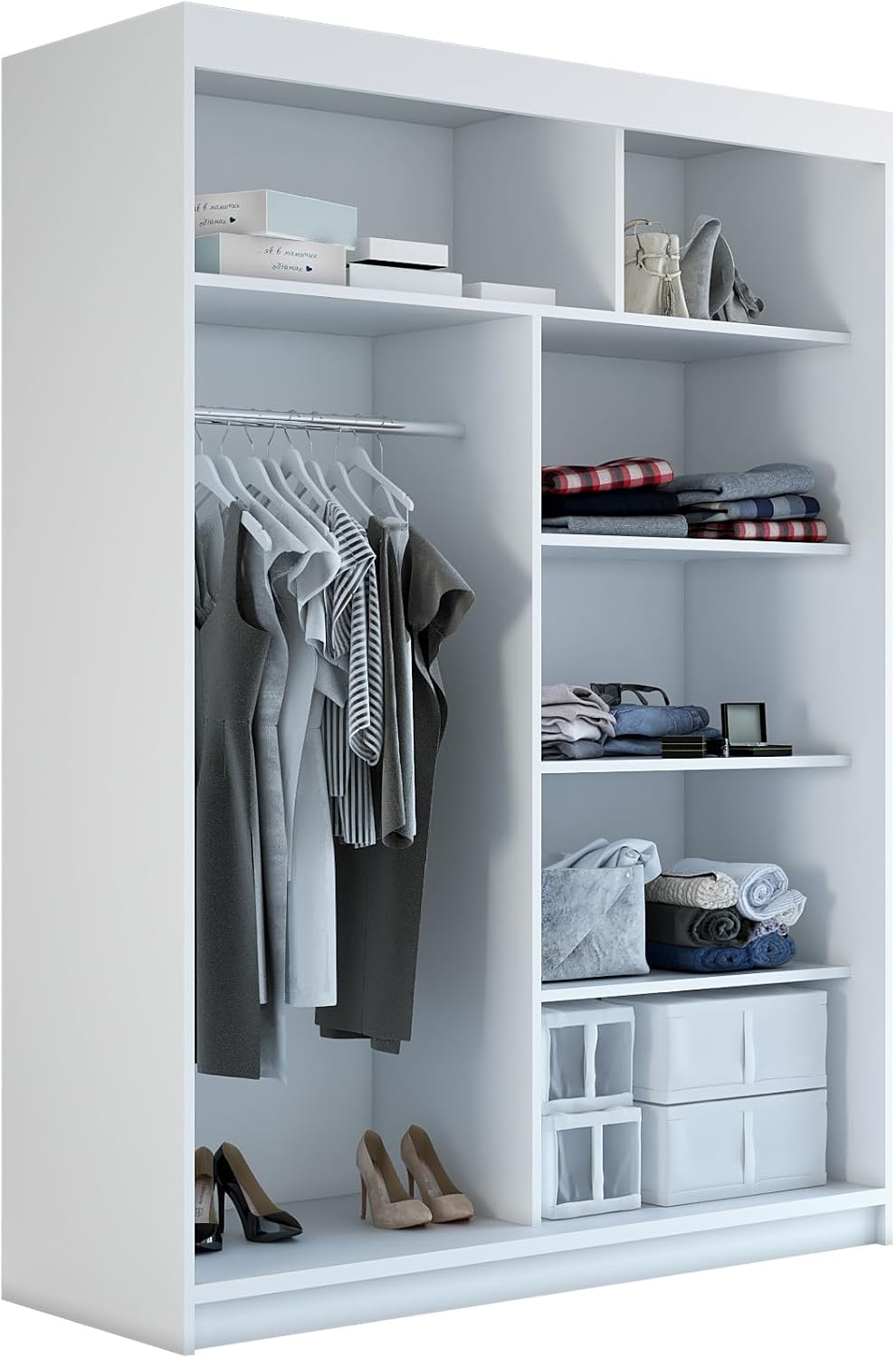 A&J MöbelLand Schwebetürenschrank GAPI Kleiderschrank 2-türig mit Spiegel, Garderobe 160 cm (Weiß/schwarz/schwarz)