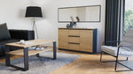 CDF Aparador grande y moderno Costa de 200 cm, conjunto de muebles con 3 puertas y 6 cajones, cómoda sin tiradores para salón o dormitorio, aparador minimalista con gran espacio de almacenamiento - Roble Artisan/Antracita