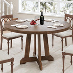Mesa de comedor redonda para 4-6 personas, mesa de cocina con marco de madera resistente, mesa de comedor que ahorra espacio en diseño industrial, circular, mesas de comedor para café, hogar, cocina, sala de estar (solo mesa), color nogal