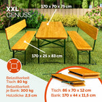 Casaria® Juego de mesa y bancos de cerveza con respaldo 170 cm, plegable y estable, 2 bancos, 1 mesa ancha, madera, mobiliario de jardín, mobiliario para eventos
