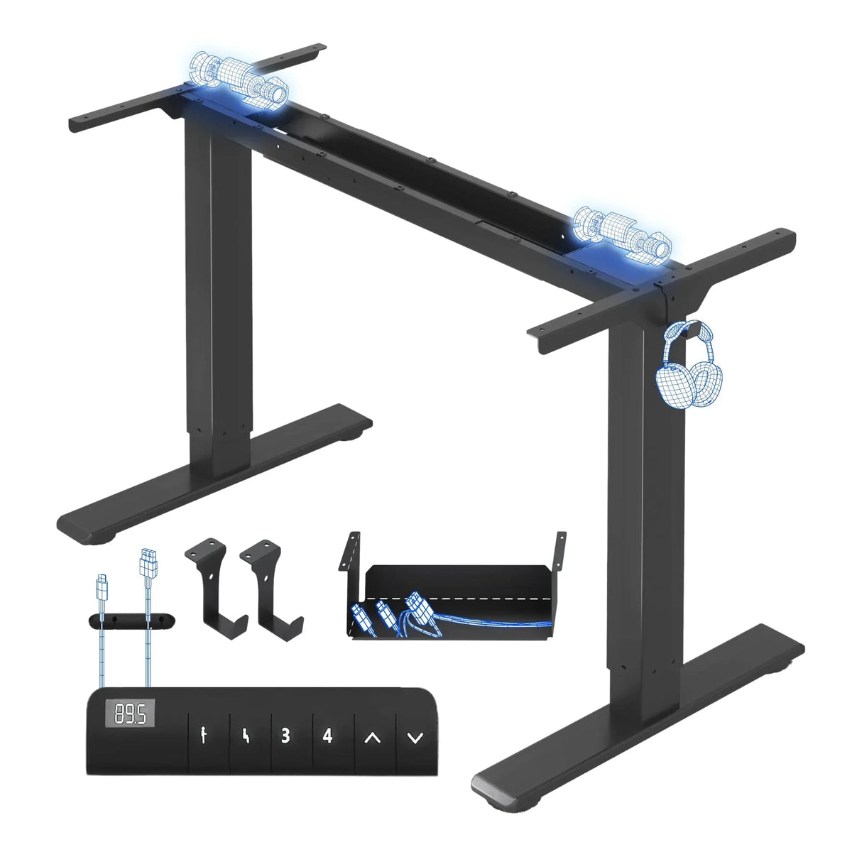 FLEXISPOT Base de mesa ajustable en altura E1 Pro motor dual, gestión de cables, pantalla LED de altura, 4 memorias, oficina, hogar.