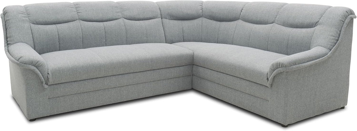 DOMO. collection Ecksofa Berlin, Zeitlose Eckcouch, 3 Sitzer Links mit Schlaffunktion und Federkern-Polsterung, Sofa in L-Form, Couch, 205 x 250 x 89 cm, Silber