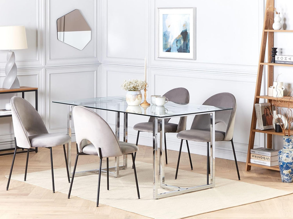 Mesa de comedor rectangular Beliani transparente/plata, vidrio templado, 160 x 90 cm, Envia