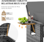 Amopatio Rattan Gartenlounge Outdoor Set, 2-Sitzer Gartensofa mit Auflagenbox & Verstellbarer Rückenlehne, Wetterfestes Lounge Möbel für Balkon und Terrasse mit Hocker und Kissen, Grey