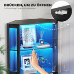 Vitrina esquinera BROTTAR con puertas de cristal, estantería esquinera alta de 165 cm con iluminación LED de 3 colores, armario expositor de 4 niveles con sensor inteligente para salón, dormitorio u oficina, negro