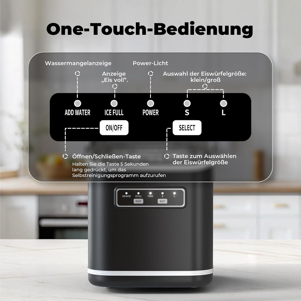 Eiswürfelmaschine, Acmeenjoy Eiswürfelbereiter Ice Maker 9 Eiswürfel in 6-8 Minuten, 12 KG in 24 H, Selbstreinigende Eiswürfelmaschine Kleine für Küche, Büro, Bar und Party