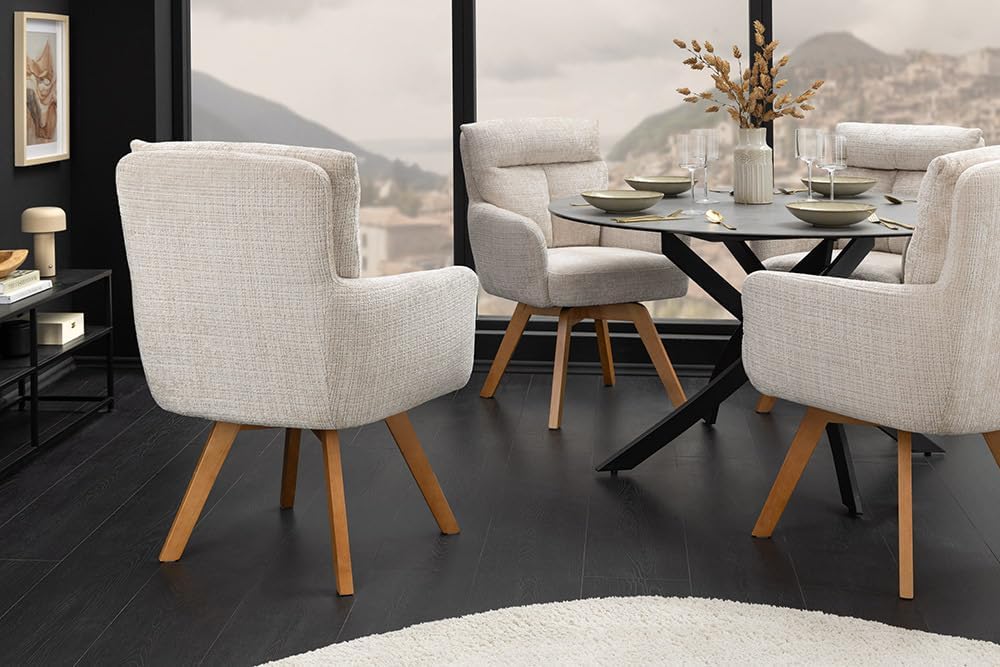 Silla giratoria Riess Ambiente Big George - Champán - Felpilla con reposabrazos madera de haya natural silla de comedor diseño retro