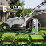 ETOOLAB Akku Rasenmäher 40V 2x20V 43cm 500m² brushless mulch kit 50L Fangkorb 6 Schnitthöhen 2x4,0Ah mit Ladegerät