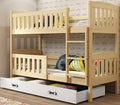 Interbeds Litera 200x90 cm Cama alta Cama doble con cajón Cama de madera de pino Cama infantil Cama juvenil con somier y barrera de seguridad (tono natural, 200x90)