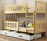 Interbeds Litera 200x90 cm Cama alta Cama doble con cajón Cama de madera de pino Cama infantil Cama juvenil con somier y barrera de seguridad (tono natural, 200x90)