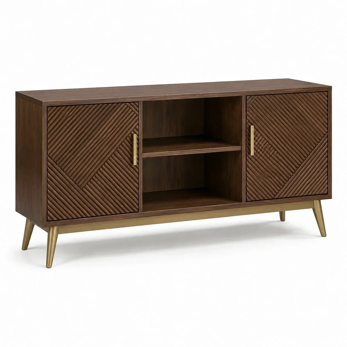 Aparador de madera MDF con patas de metal, marrón, 150x45x75 cm