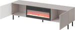 Mueble de TV Mirjan24 Arypot 2D con chimenea eléctrica, sistema sin tiradores, frente fresado, mueble bajo para TV, llama LED realista, cristales decorativos, función de calefacción, control remoto (Cachemira).