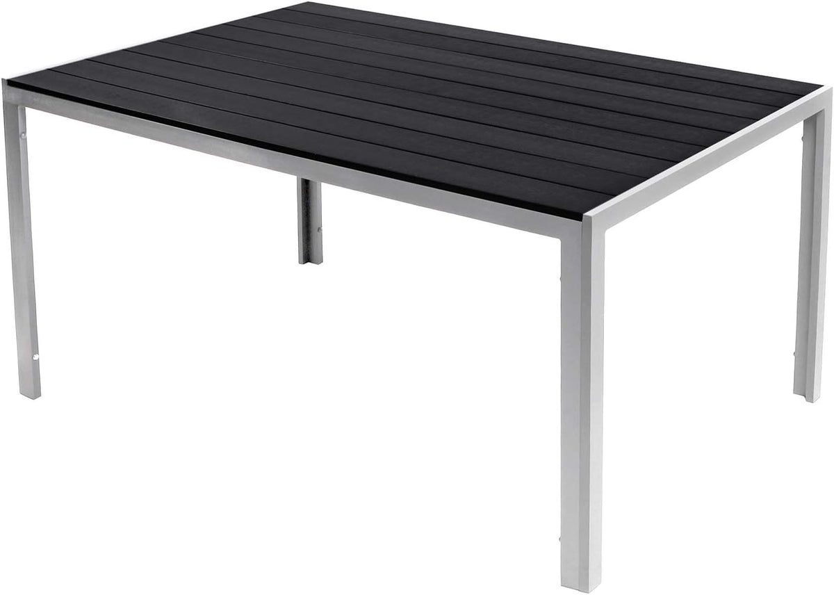 XL Gartentisch Aluminium Non Wood Silber/Schwarz Esstisch Gartenmöbel Tisch Holzimitat wetterfest 180x90x74cm