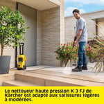 Hidrolimpiadora Kärcher K 3 FJ, presión: máx. 120 bar, caudal: 380 l/h, superficie: 25 m²/h, peso: 4,34 kg, pistola y manguera de alta presión, lanza Vario Power y asa de transporte