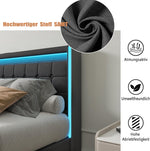 Cama tapizada BRILVERDE 160x200 con almacenamiento, cama doble con USB/LED, cama juvenil con 4 cajones, estructura de cama con somier y cabecero, lino (gris, 160 x 200 cm)