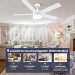 Ventilador de techo con iluminación CJOY, 152 cm, con mando a distancia, 6 velocidades, LED regulable, temporizador y modo reposo para dormitorio