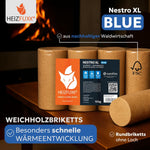 Bricquetas de madera Nestro XL Blue - Bricquetas de madera blanda, palé de 960 kg (96x10 kg) - Bricquetas premium para chimeneas, calderas y estufas - Alto poder calorífico, bajo contenido en cenizas y máxima eficiencia energética