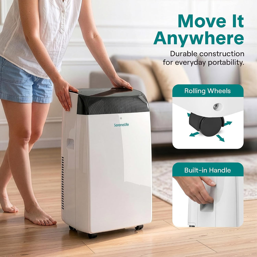 SereneLife 12,000 BTU Portable Air Conditioner with Dehumidifier, Heat, & Fan | Wi-Fi Enabled Portable AC Unit for Wide Area Climate Control | Compact Standing Air Conditioner with Window Kit
