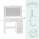 Tocador YITAHOME con espejo, mesa de maquillaje con 4 cajones, iluminación, toma de corriente, blanco (tocador, mesa de cosméticos)