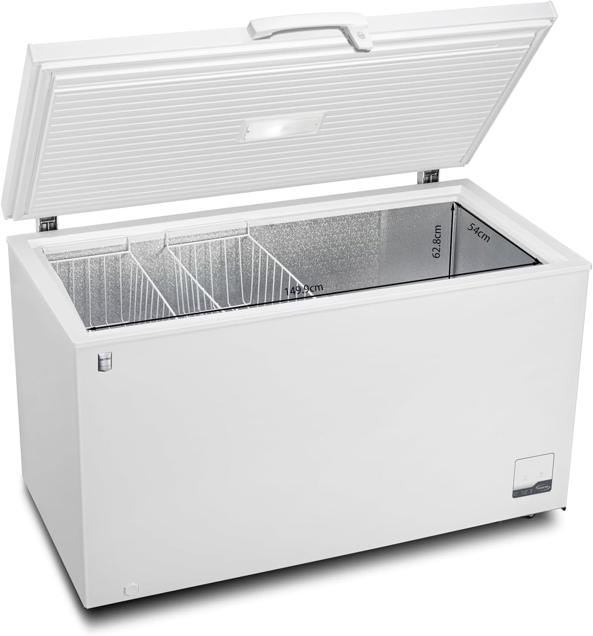 METRO Professional Arcón congelador GHF2500, 500 L, 125 W, congelador horizontal, 2 cestas de almacenamiento, cerradura de puerta, alarma de temperatura, ruedas, blanco