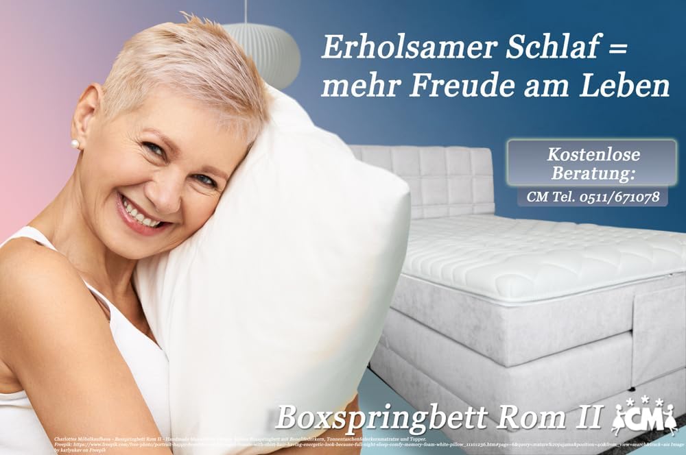 Cama boxspring Rom II 120x200 cm con ajuste eléctrico mediante motor, incluye colchón de muelles ensacados y topper. Grado de firmeza H2 / H3 / H4. Cabecero y piecero ajustables.