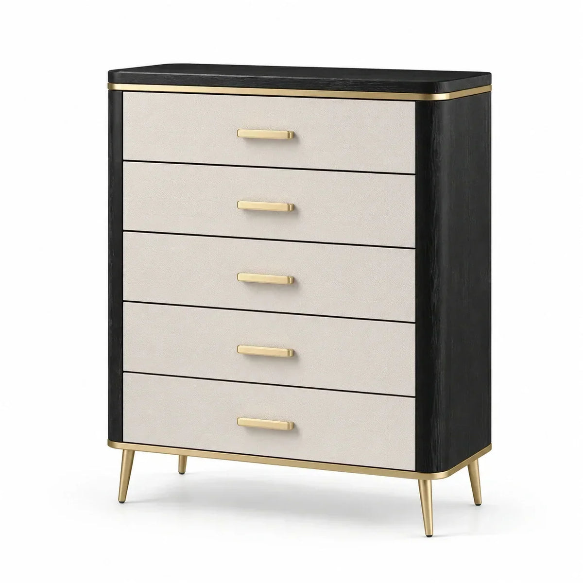 Cómoda de madera con 5 cajones negro/beige
