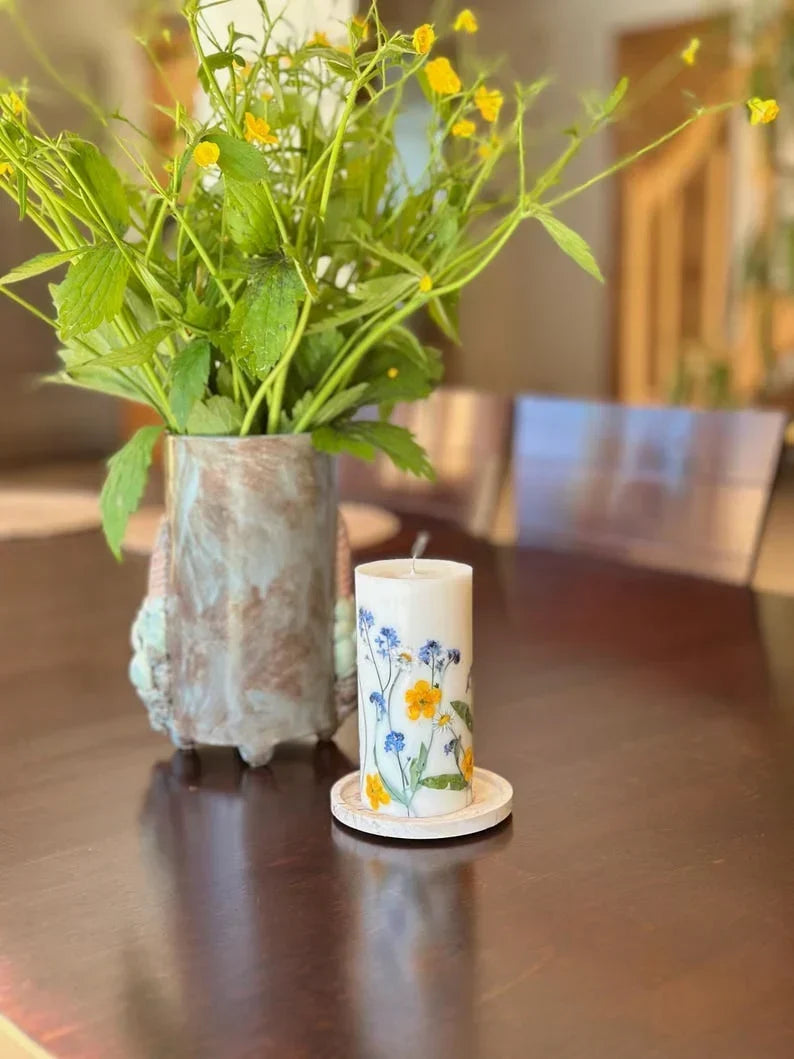Vela de soja con estampado floral, vela aromática, 14 cm x 7 cm, 45–50 horas de duración